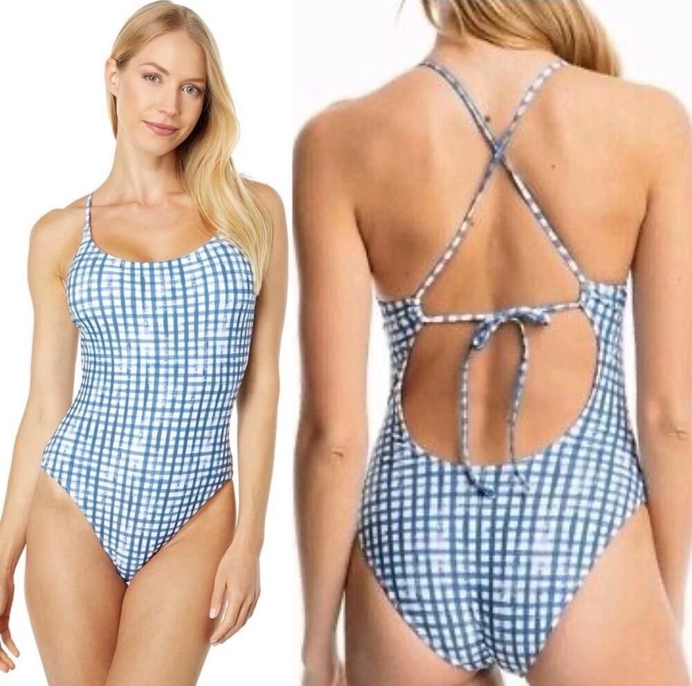 Southern Tide Painted Gingham One Piece Swimsuit in Seven Seas Blue SZ XL NWOT